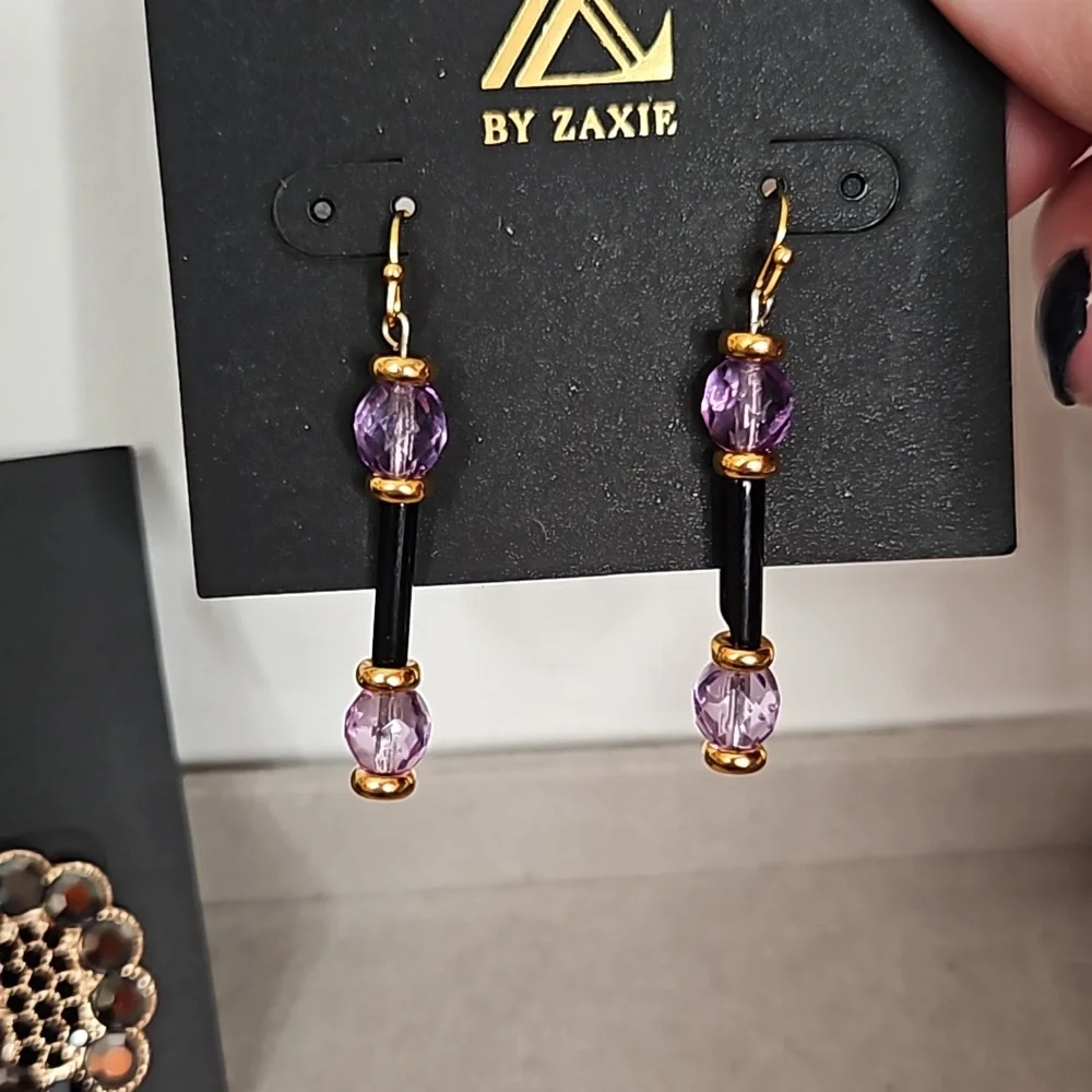 Zaxie Women's Fashion Jewelry Lot of 2 Pairs of Pierced Earrings Black Purple